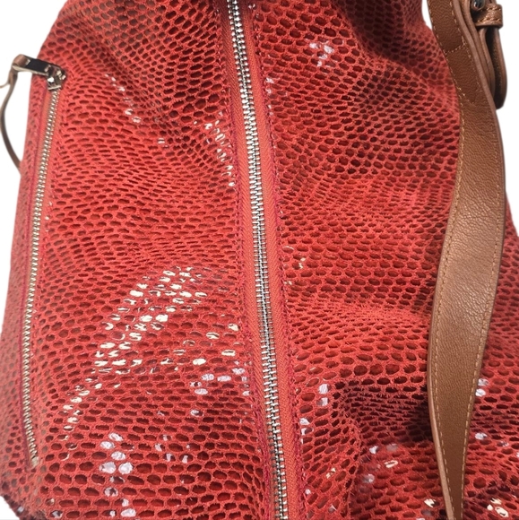 Sorial Red Sammie Large Leather Snakeskin Embossed Sparkly Hobo Bag - Picture 12 of 14